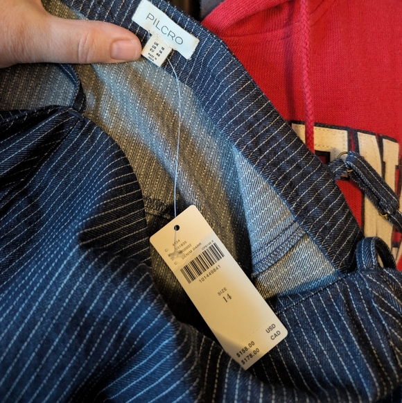 Anthropologie Navy Pinstripe Mini Dress Skort - Picture 6 of 9